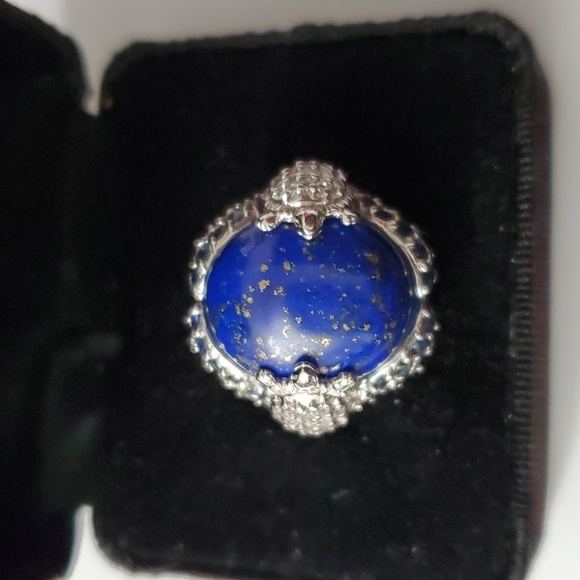 Vintage Jewelry - Sterling Silver 925 Lapis Lazuli Turtle Sapphire Halo Ring